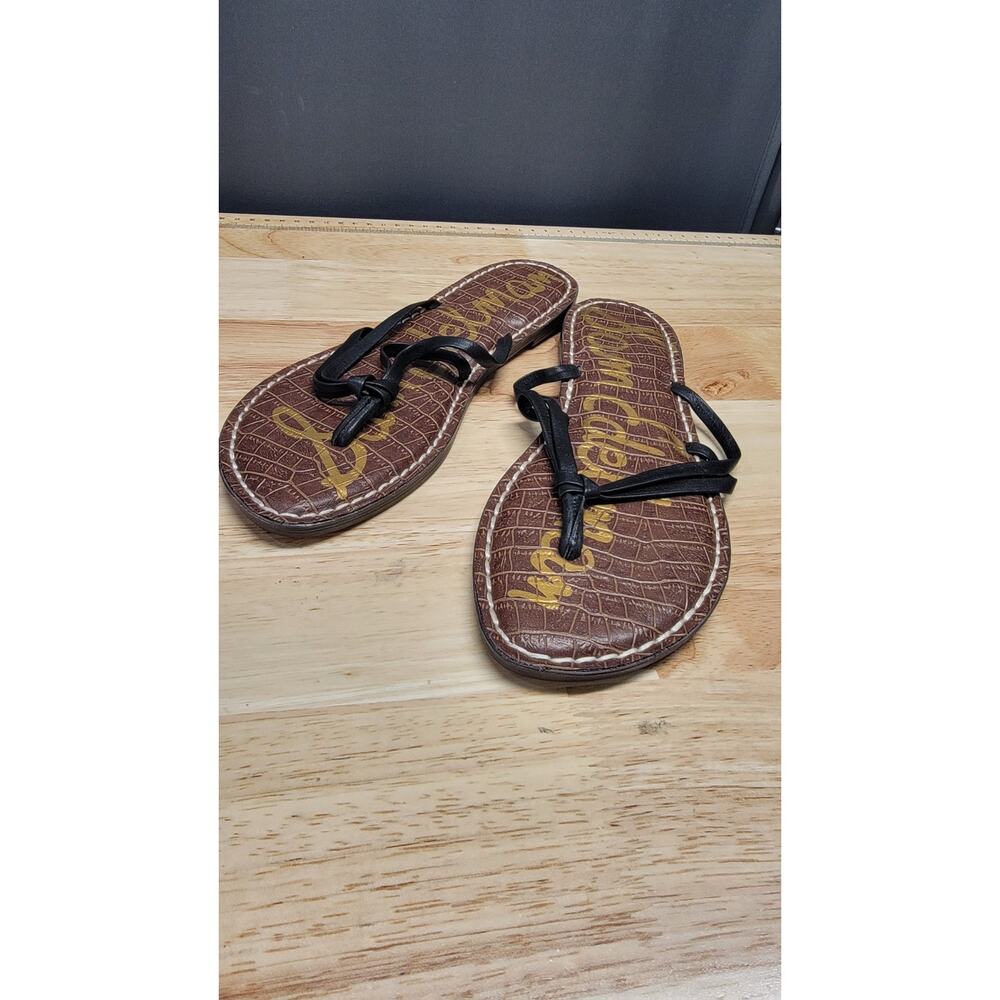 Sam Edelman Women Gigi Sandal Sz 8.5 Black Leather Thong Slingback T-Strap Flat